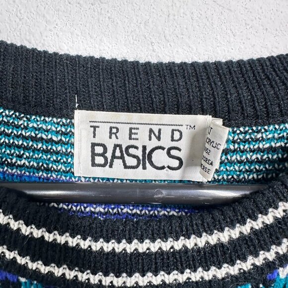 Vintage Geometric Grandpa Sweater Teal White Black Geometric Eclectic Size Large - Picture 6 of 7